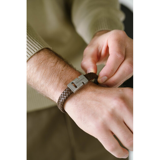Steel & Barnett Leather Bracelet Harrison  Brown M