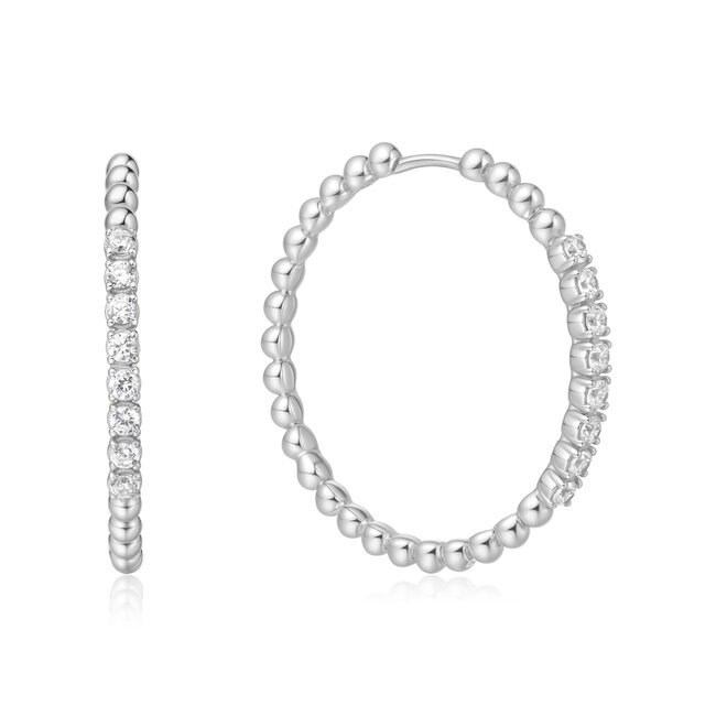 Ania Haie Oorring Large Claw Sphere Beaded Hoop Silver
