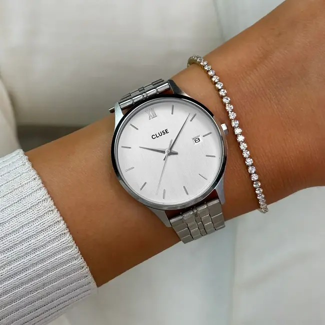 Cluse Uurwerk Minuit Date Steel Silver