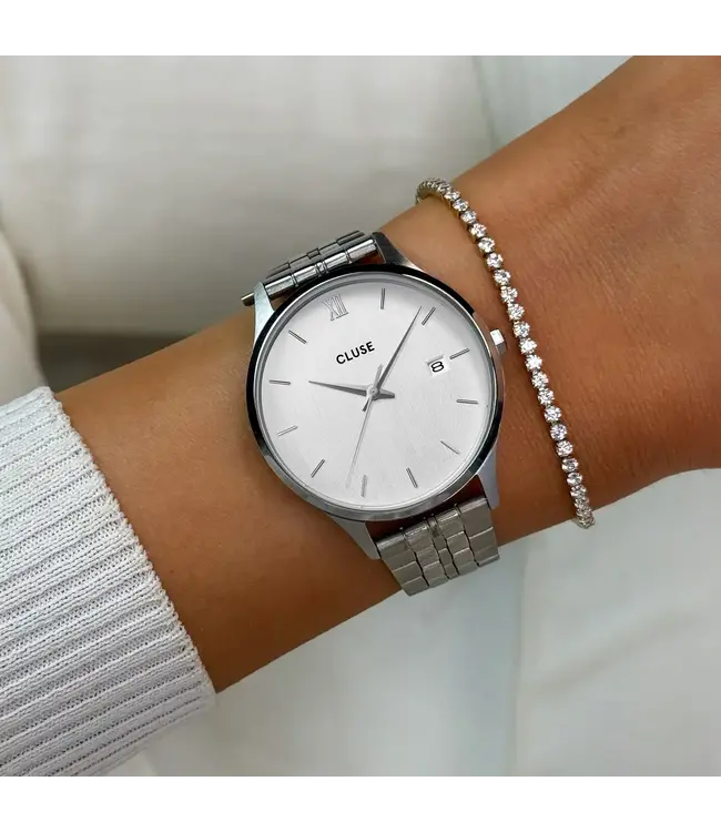 Cluse Uurwerk Minuit Date Steel Silver