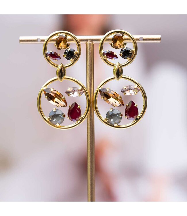 Paviè Oorring Aurora Big Bordeau– dubbele hoepel met kristallen