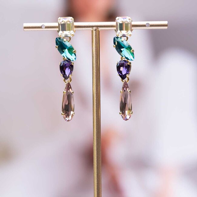 Paviè Oorring Valentina Rainbow – lange hanger met kleurrijke kristallen