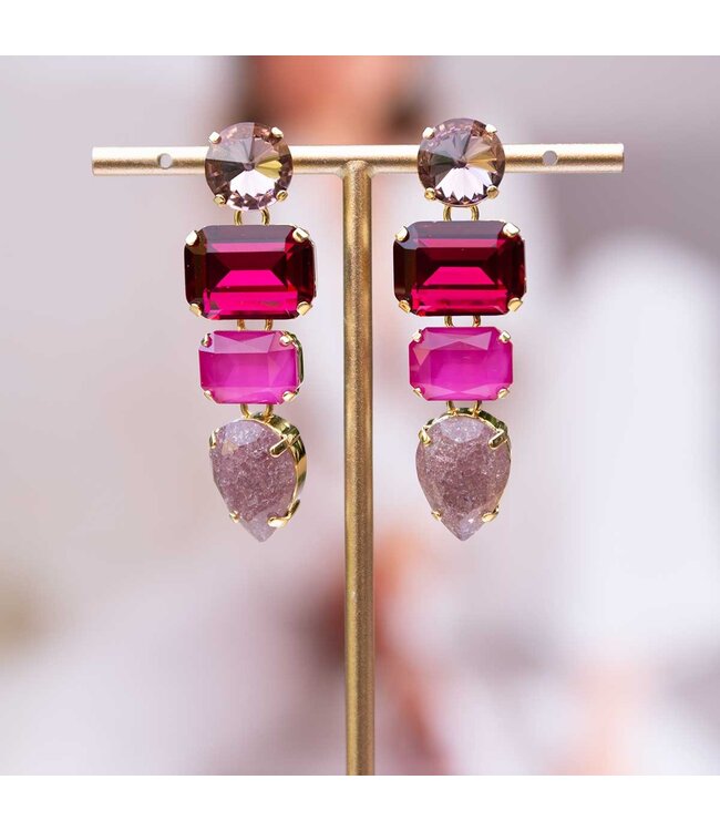 Paviè Oorring Zuwena Fuxia – statement oorbel met roze schakeringen