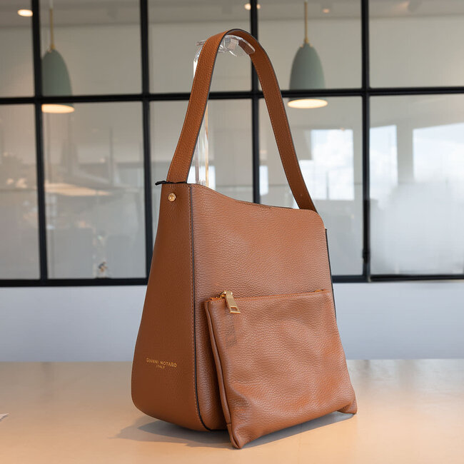 Carol J Leren handtas Alba groot in cognac