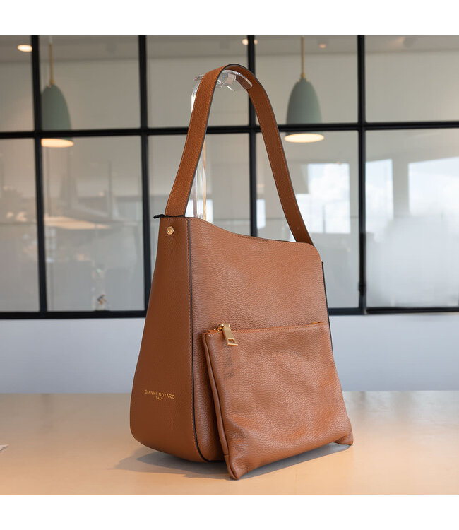 Carol J Leren handtas Alba groot in cognac