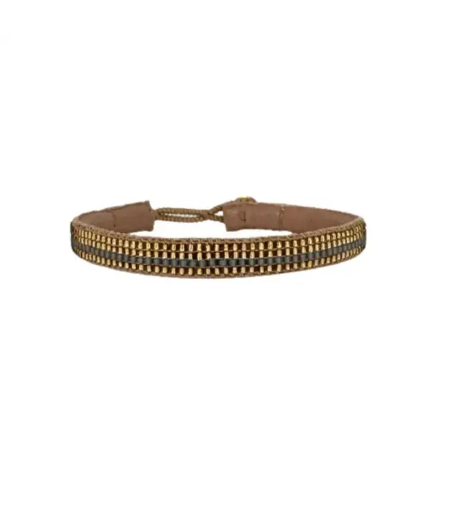 Ibu Jewels Ibu Jewels - Armband Gold Stripe Grey