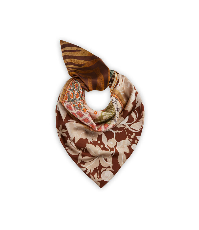 Codello Sjaal Printed Triangle Patched Brown