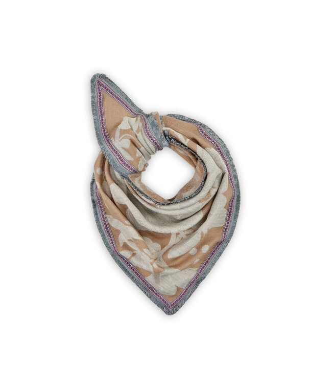 Codello Sjaal Jacquard Triangle Mix Flowers Grey