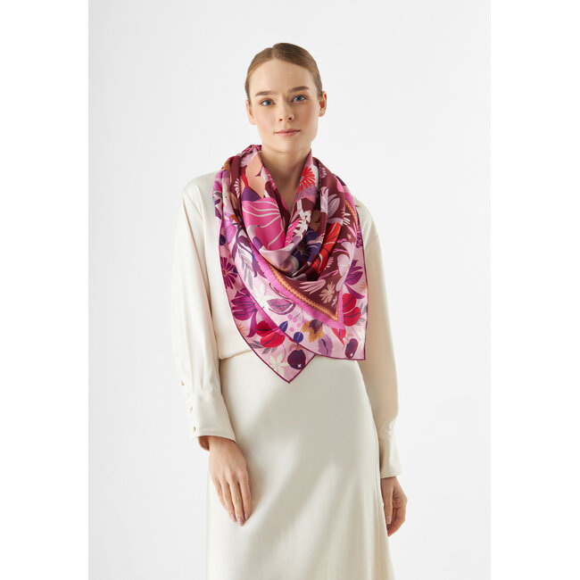 Codello Sjaal Printed Square Flowers Red