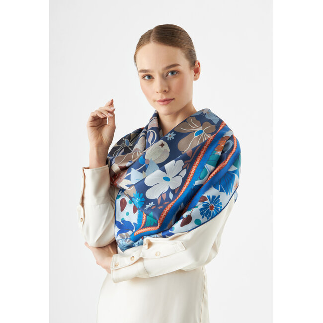 Codello Sjaal Printed Square Flowers Blu