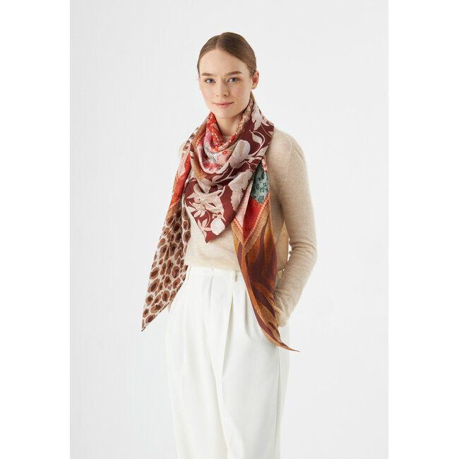 Codello Sjaal Printed Triangle Patched Brown