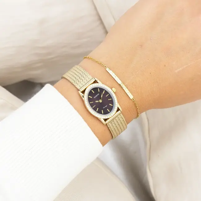 Oozoo Uurwerk Silke Goud/Aubergine 28x23mm