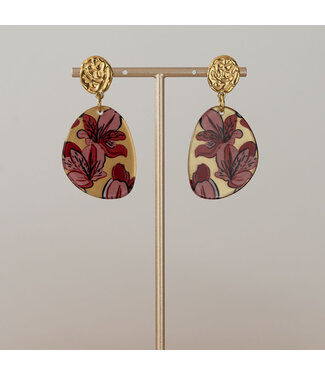 Oorring Flora Goud/Bordeaux