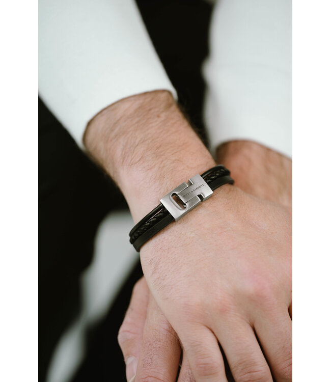 Steel & Barnett Leather Bracelet Casual Cole  Black M