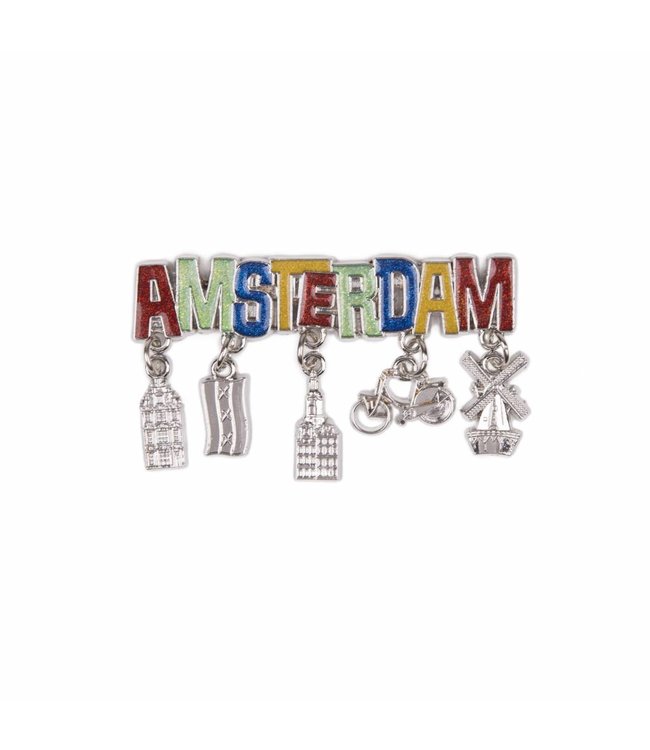 12 stuks magneet Amsterdam glitter & bedels shiny zilver