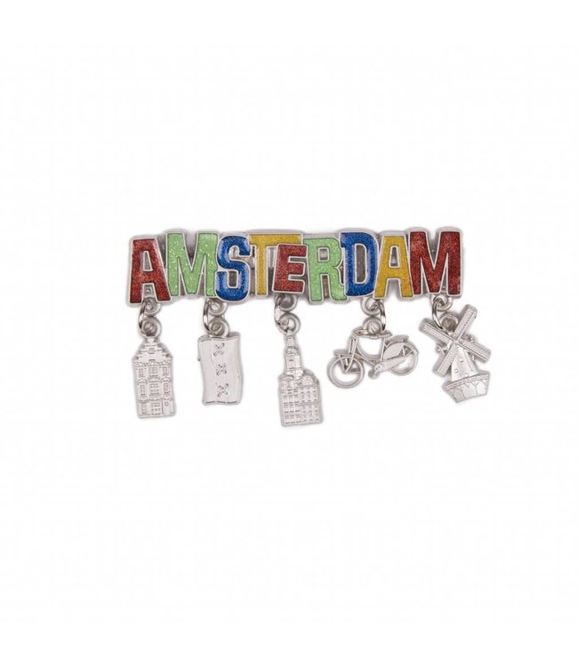 12 stuks magneet Amsterdam glitter & bedels zilver