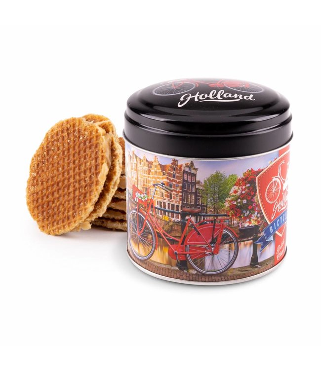 6 stuks blik met stroopwafels Holland fiets op brug Holland