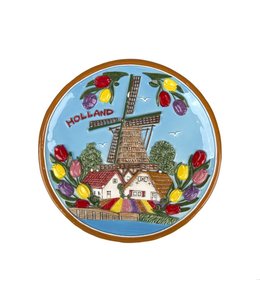Bord 20 cm kleur Holland molen en tulpen
