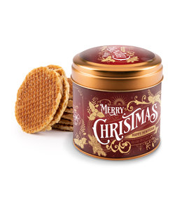 6 stuks blik met stroopwafels Christmas rood