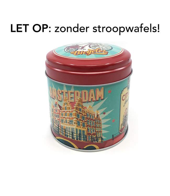 6 stuks blik zonder stroopwafel  Amsterdam huisjes fiets vintage