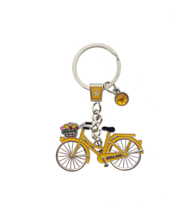 12 stuks Sleutelhanger fiets Amsterdam strass steen geel