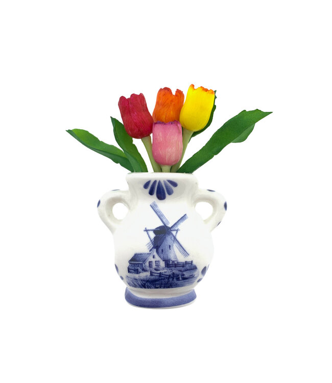 12 stuks magneet vaas met tulpen Delftsblauw