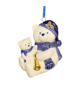 6 stuks kerstornament beertje delftsblauw met goud