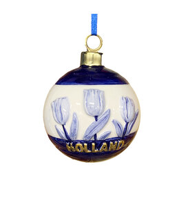 6 stuks kerstornament rond tulpen delftsblauw met goud