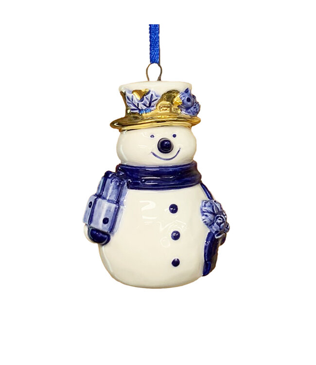 6 stuks kerstornament sneeuwman delftsblauw met goud