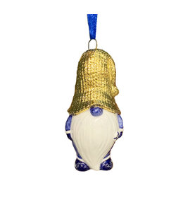 6 stuks kerstornament kabouter delftsblauw met gouden muts