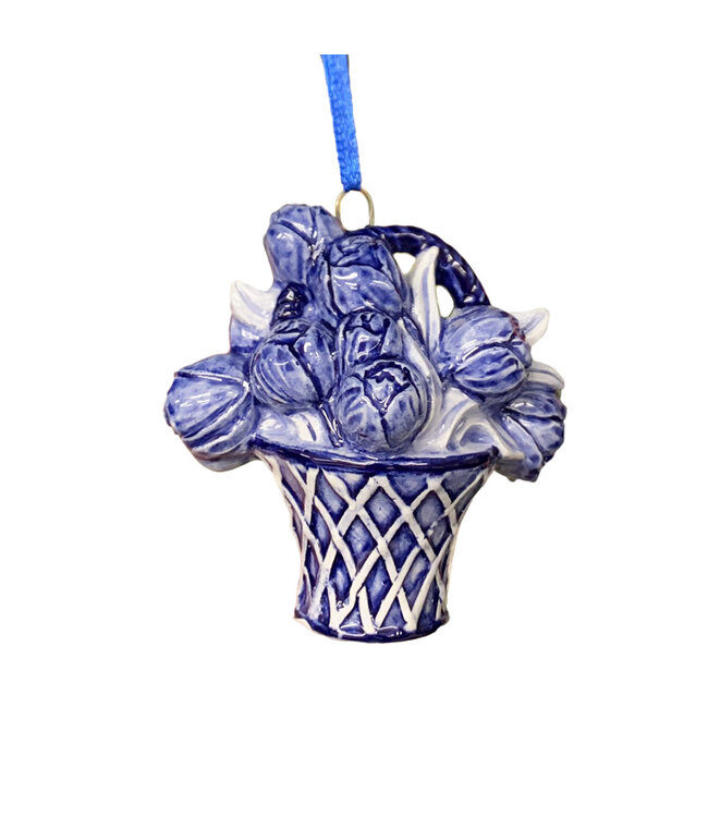 6 stuks kerstornament tulpenmand delftsblauw