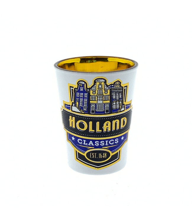 6 stuks shotglas Holland goud/blauw