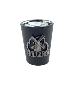 6 stuks shotglas zwart Holland metaal molen