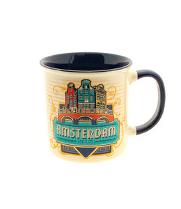 Beker vintage Amsterdam skyline blauw