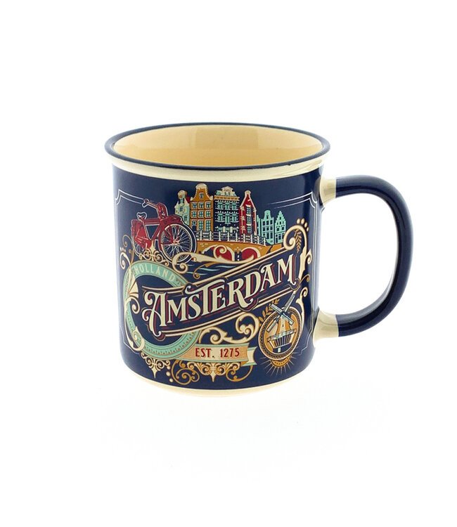 Beker vintage Amsterdam ornaments blauw