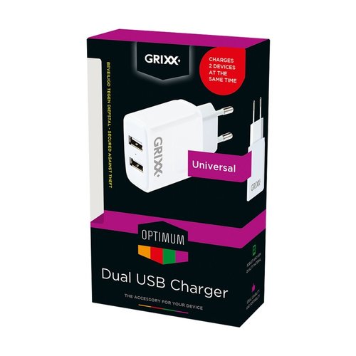 OEM Grixx Optimum Travel Adapter 2 X Usb Universeel OEM Grixx Optimum Travel Adapter 2 X Usb Universeel