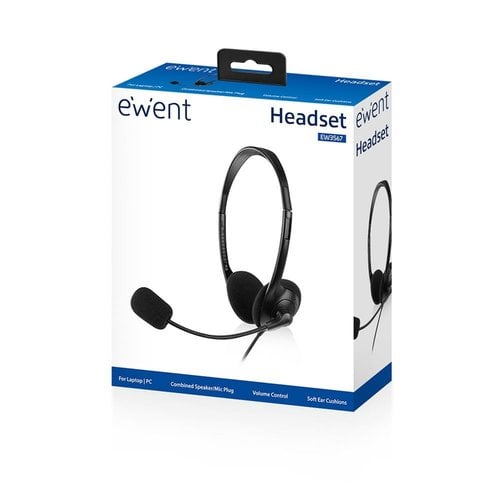 Ewent EW3567 hoofdtelefoon/headset Hoofdband 3,5mm-connector Zwart