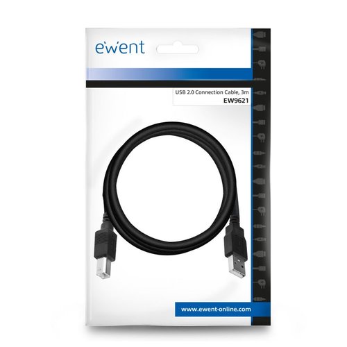 Ewent EW9621 USB-kabel 3 m USB 2.0 USB A USB B Zwart