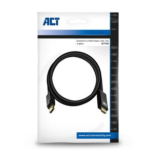 ACT AC7550 | DisplayPort naar HDMI Kabel | 1,8 m | Zwart