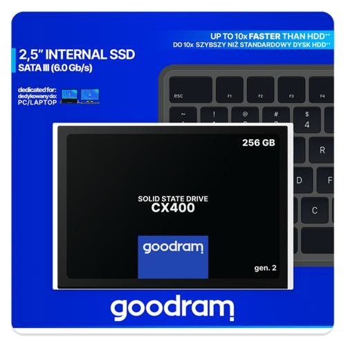 Goodram CX400 | 256GB SATA SSD | 2.5'' | 550MB/s Lezen | 480MB/s Schrijven Goodram CX400 | 256GB SATA SSD | 2.5'' | 550MB/s Lezen | 480MB/s Schrijven