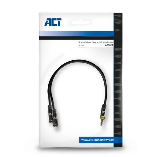 ACT AC3620 audio kabel 0,15 m 3.5mm 2 x 3.5mm Zwart