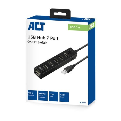 ACT AC6215 interface hub USB 2.0 480 Mbit/s Zwart