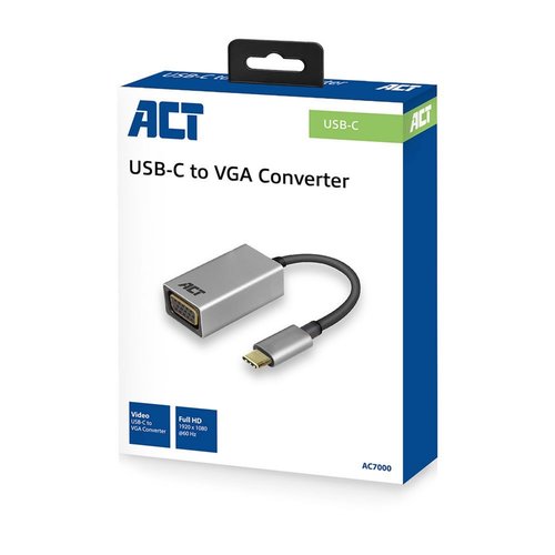 ACT AC7000 USB-C naar VGA female adapter, kabellengte 0.15m, aluminium behuizing