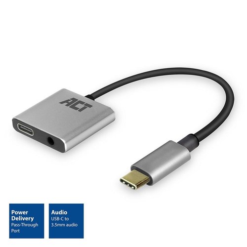 ACT AC7005 USB-C naar 3,5mm jack audio adapter en PD pass through ACT AC7005 USB-C naar 3,5mm jack audio adapter en PD pass through