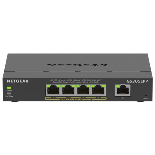 Netgear NETGEAR 5-Port Gigabit Ethernet High-Power PoE+ Plus Switch (GS305EPP) Netgear NETGEAR 5-Port Gigabit Ethernet High-Power PoE+ Plus Switch (GS305EPP)