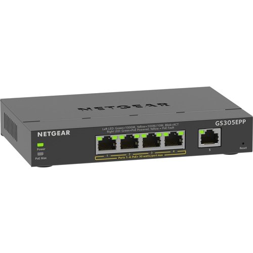 Netgear GS305EPP-100PES | 5-poorts Gigabit Smart Managed Plus PoE+ Switch | 120W PoE-vermogen | VLAN/QoS | Webbeheer
