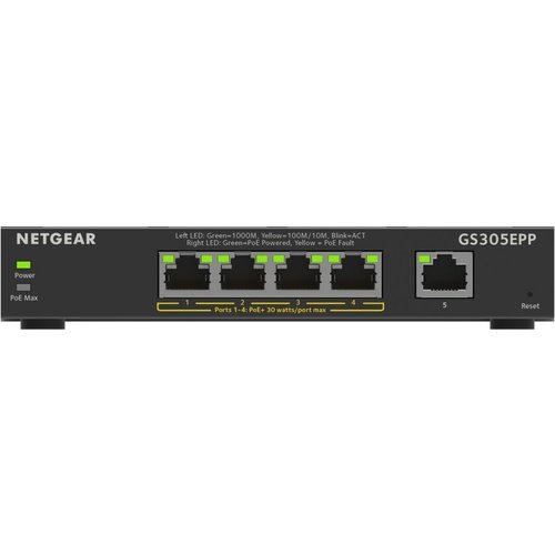 Netgear GS305EPP-100PES | 5-poorts Gigabit Smart Managed Plus PoE+ Switch | 120W PoE-vermogen | VLAN/QoS | Webbeheer