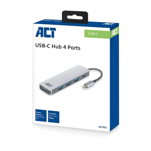 ACT AC7053 USB-C Hub 4 port met PD pass through