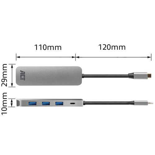 ACT AC7053 USB-C Hub 4 port met PD pass through