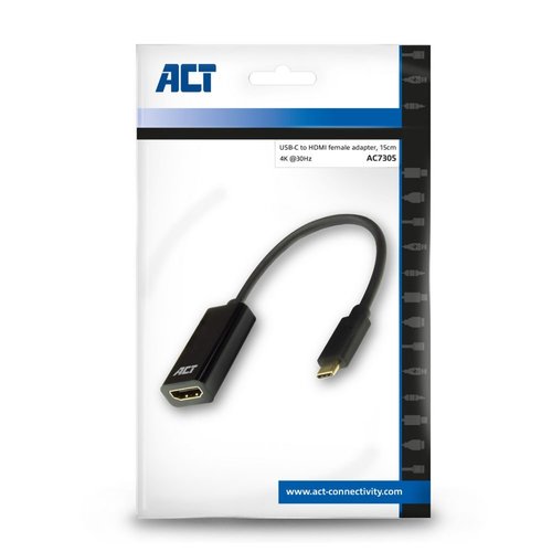 ACT AC7305 video kabel adapter 0,15 m USB Type-C HDMI Type A (Standaard) Zwart